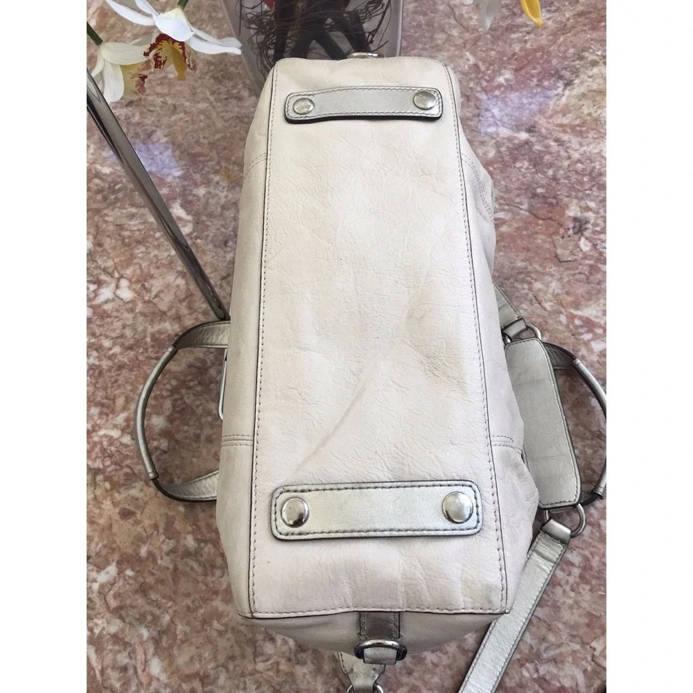 COACH ASHLEY IVORY/CREAM LEATHER SATCHEL TOTE‎ SHOULDER BAG F19247 EUC
